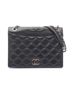 Chanel Shoulder Bag Quilted Big CC Logo Black Lambskin